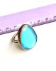 1189-1 Кольцо с ювелирным стеклом, посеребрение, голубой