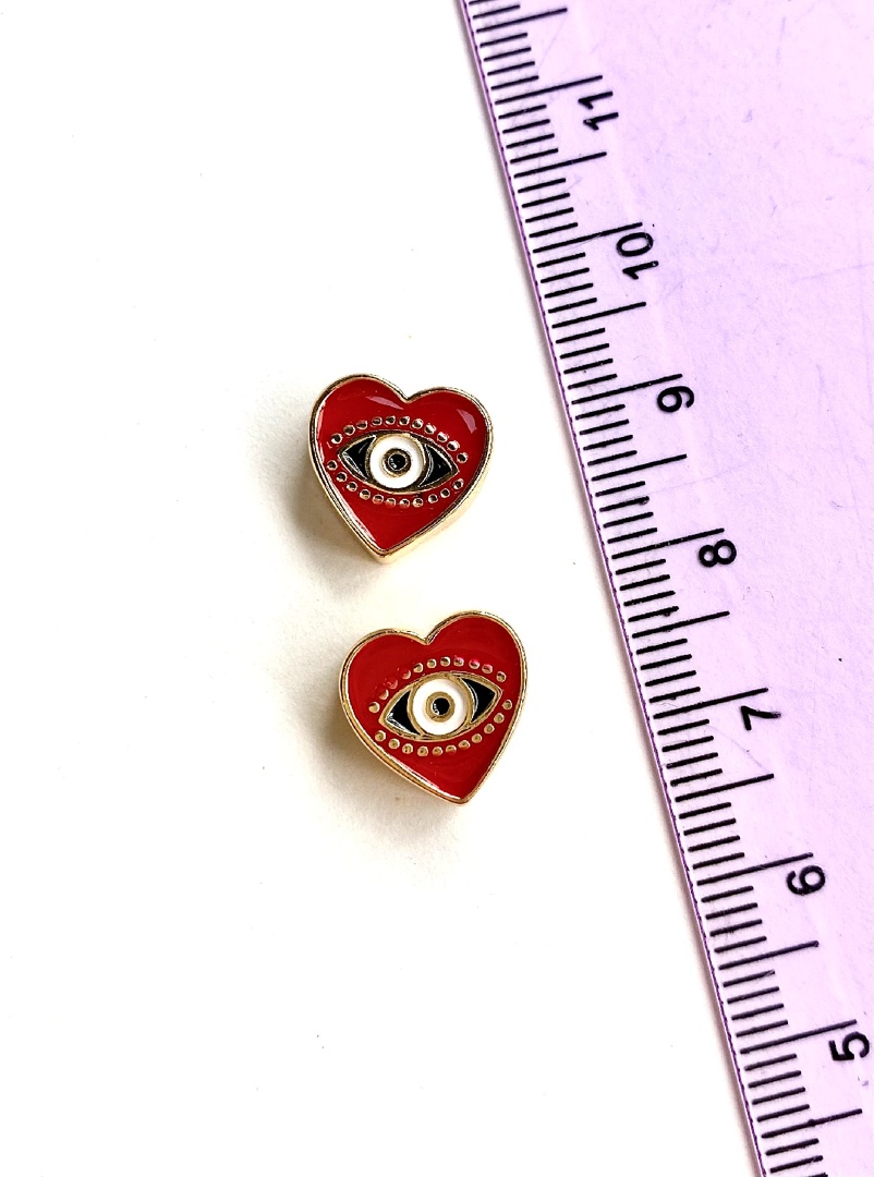 322-к Бусина в форме сердца «Глаз», 11,2*11мм, красный позолота