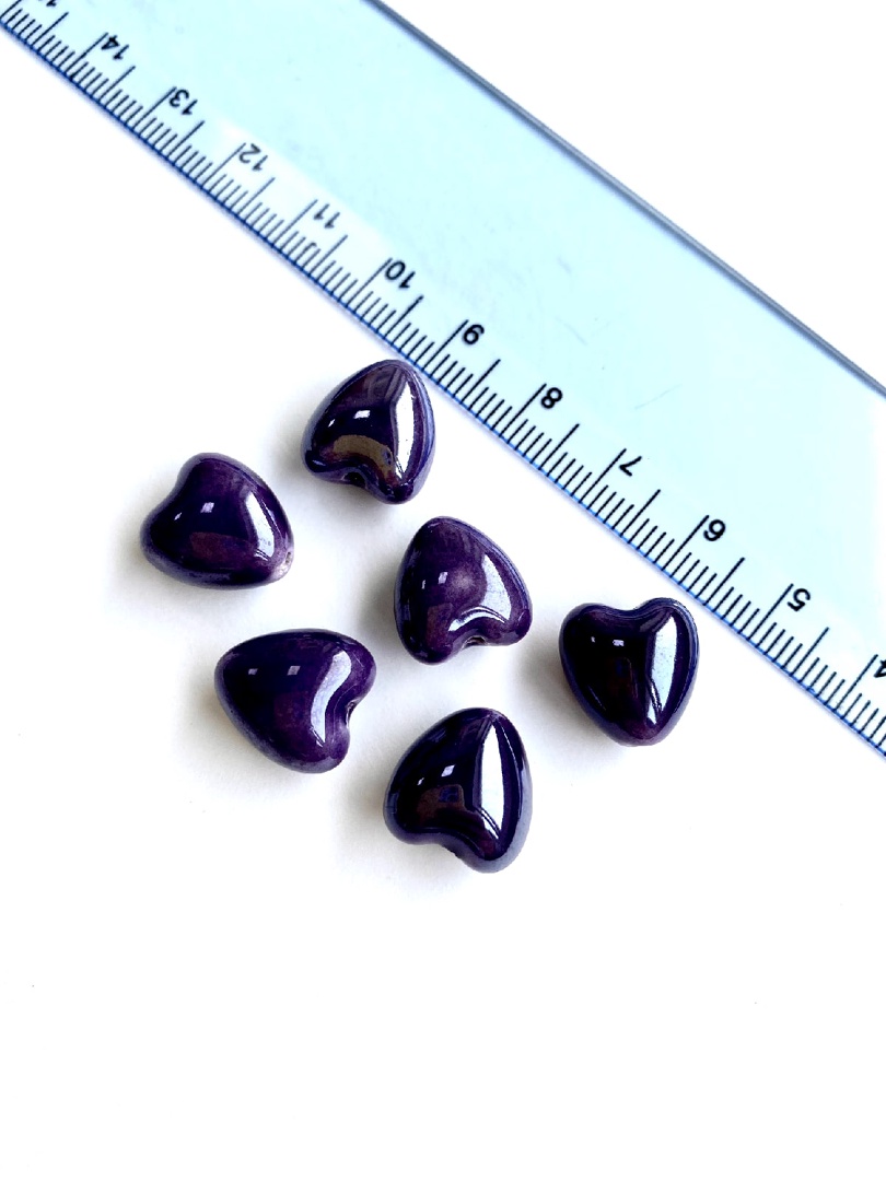 7411-фиол Керамическая бусина "Сердце" 12*15 мм, фиолетовый