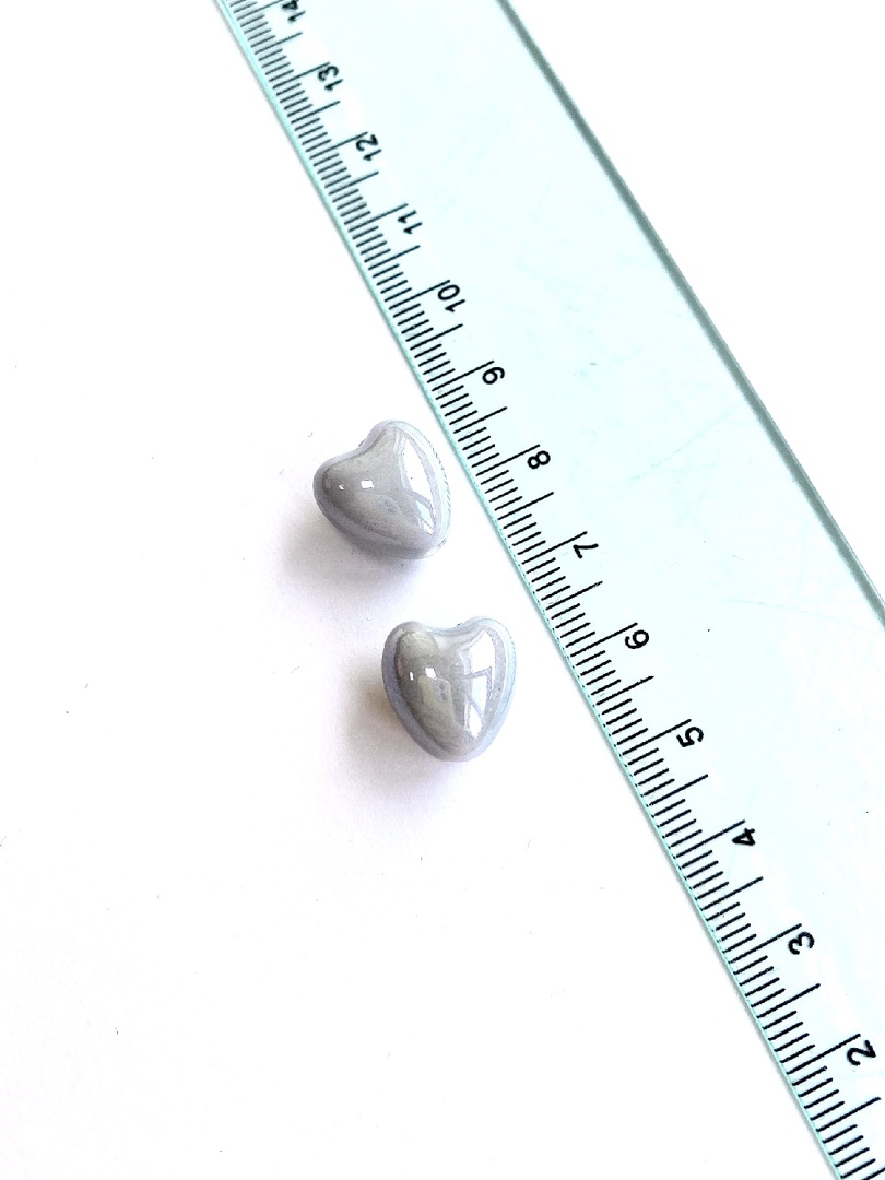 7411-сер Керамическая бусина "Сердце" 12*15 мм, серый 