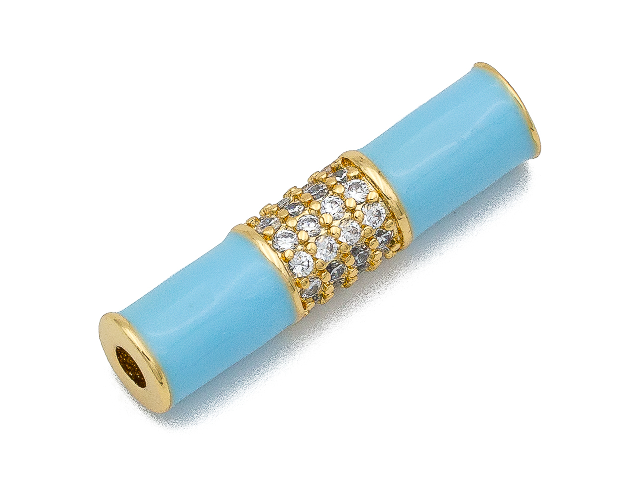 68538-г Спейсер трубочка с эмалью 20 мм, голубой, позолота